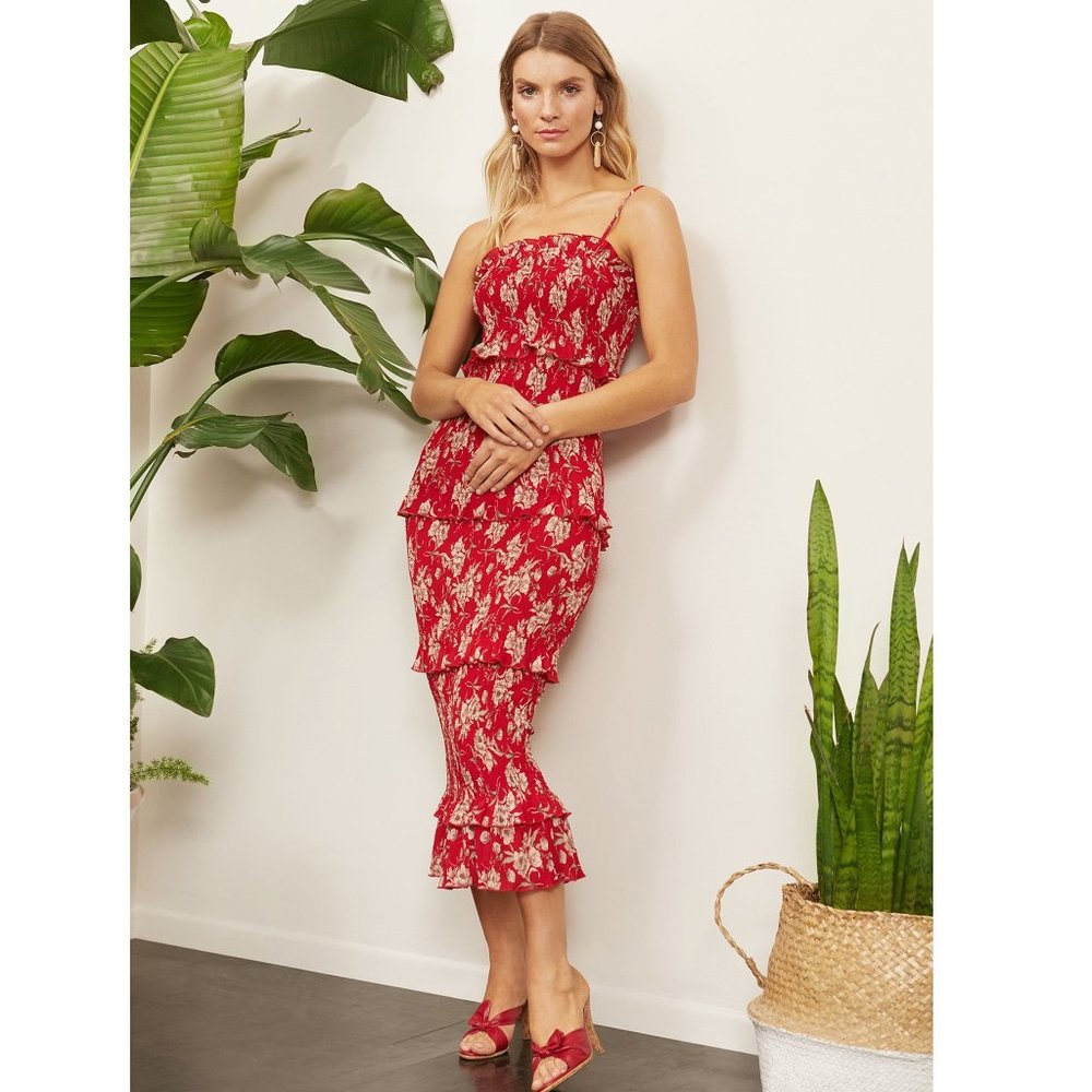 Adella Floral Smock Ruffle Midi Dress